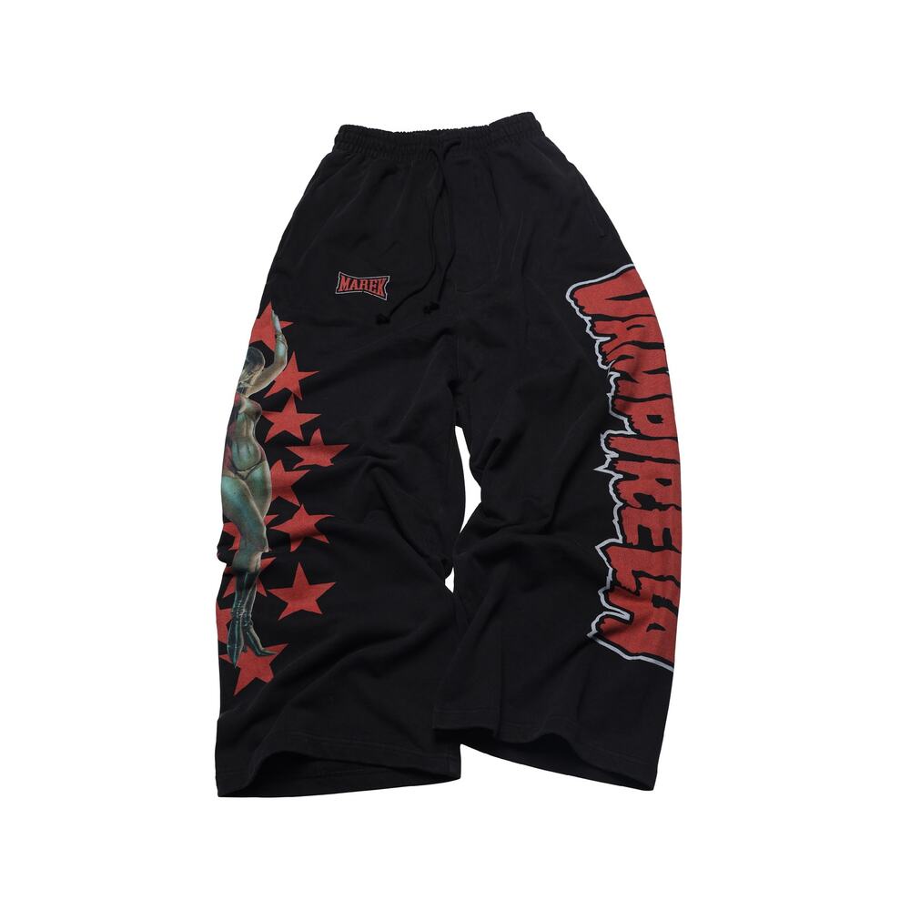 Black Red Vampire Star Graphic Baggy Wideleg Sweatpants